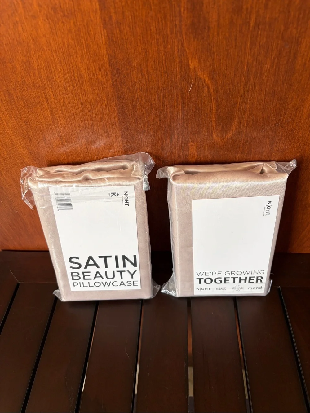 New Set of 2 Night King Satin Beauty Pillowcase - Champagne/khaki